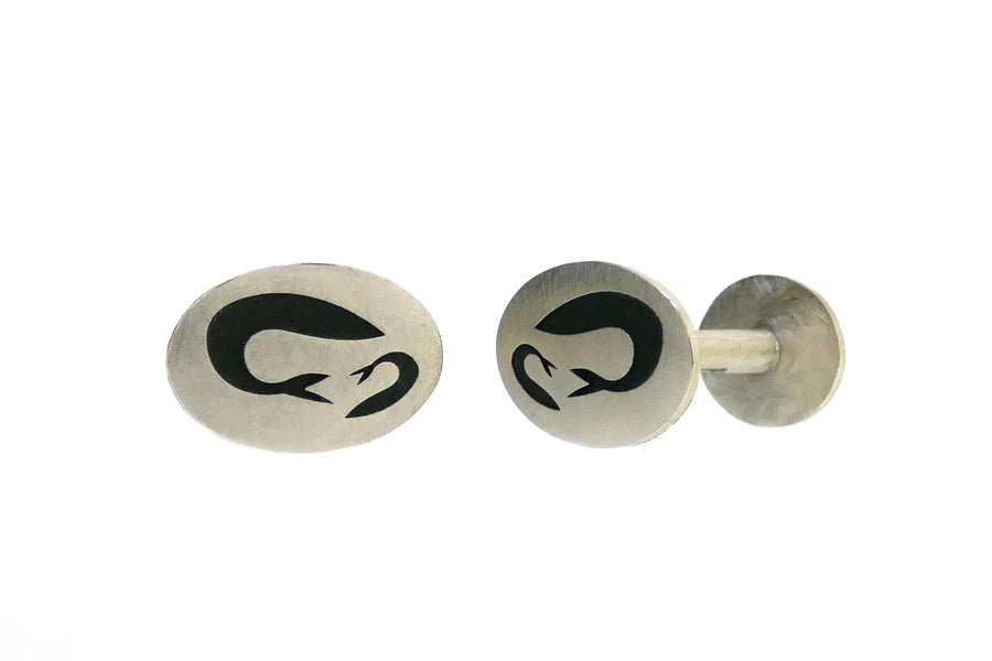 Turning Fish Oval Silver Cufflinks