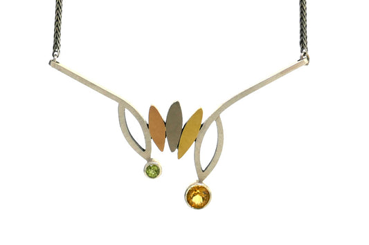 Frame Design Citrine & Peridot Silver & 18ct Coloured Gold Necklace