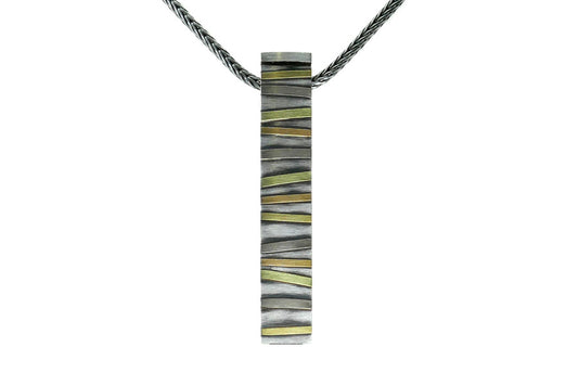 Long Box Shaped Silver & Striped 18ct Coloured Gold Necklace