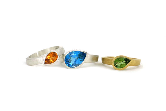 Pear Tourmaline, Topaz & Sapphire 18ct Gold & Silver Rings