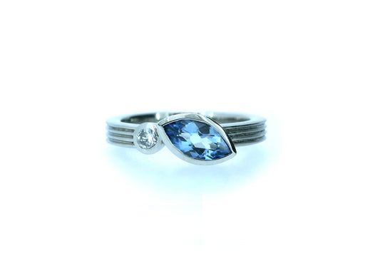 Marquise Aquamarine & Diamond Platinum Ring