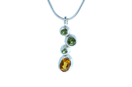 Oval Citrine & Peridot Silver Quirky Pendant Design