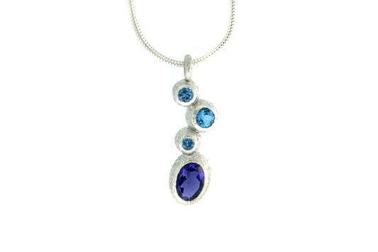 Oval Iolite & Blue Topaz Silver Quirky Pendant Design