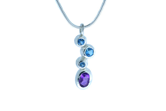 Oval Amethyst & Blue Topaz Silver Quirky Pendant Design