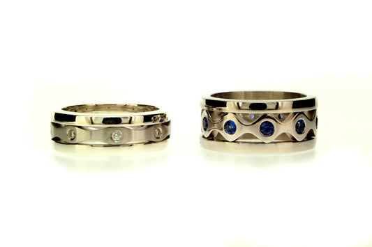 Diamond Platinum & Sapphire 18ct Gold Stacking Rings