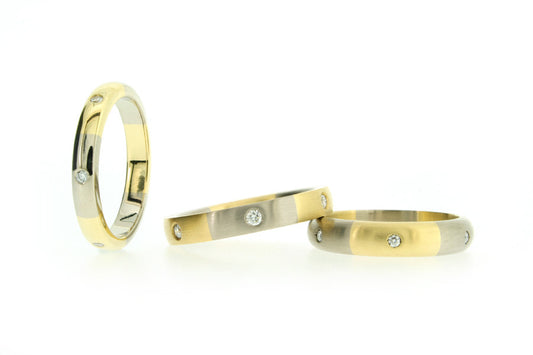 Diamond Set Two Coloured 18ct Yellow & White Gold Rings