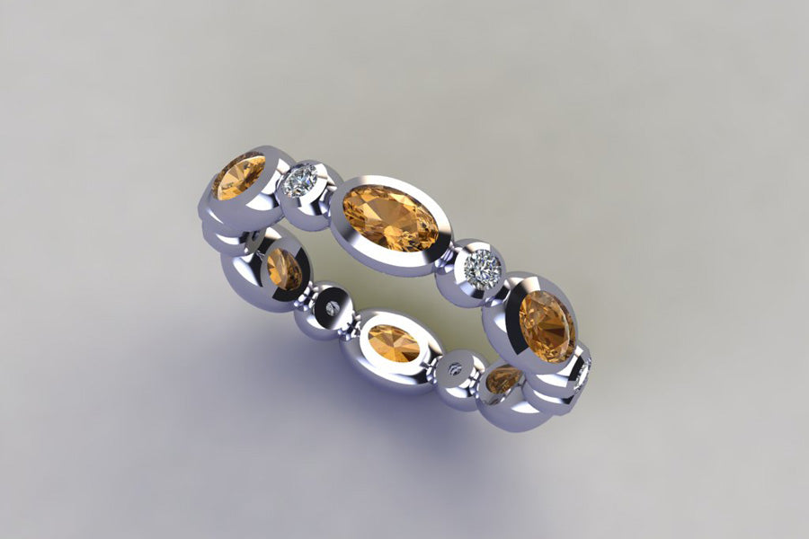 Oval Orange Sapphire & Round Diamond Set Platinum Ring Design
