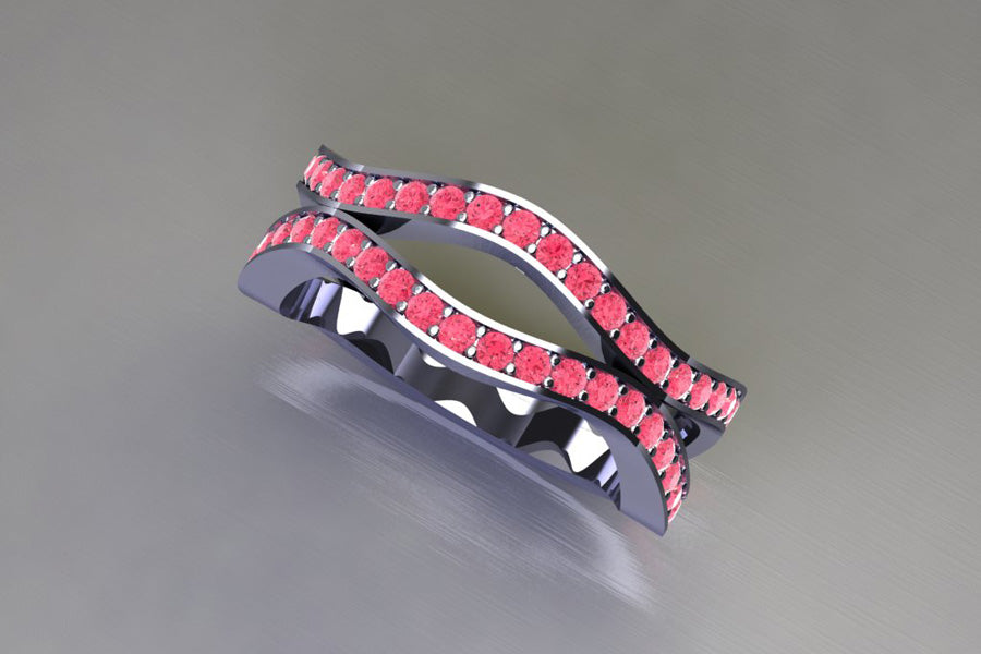 Harmonic Wave Pink Diamond Set Platinum Ring Design