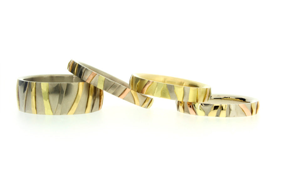 Multi Coloured Striped 18ct Gold Rings