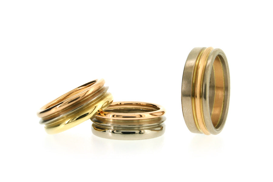 Multi Band Coloured 18ct Gold Wedding Rings