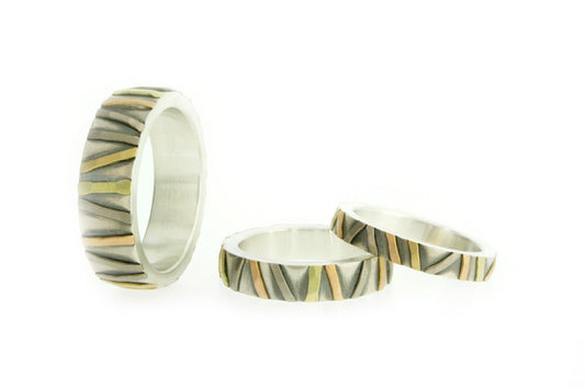 Multi Coloured Striped Silver & 18ct Gold Rings