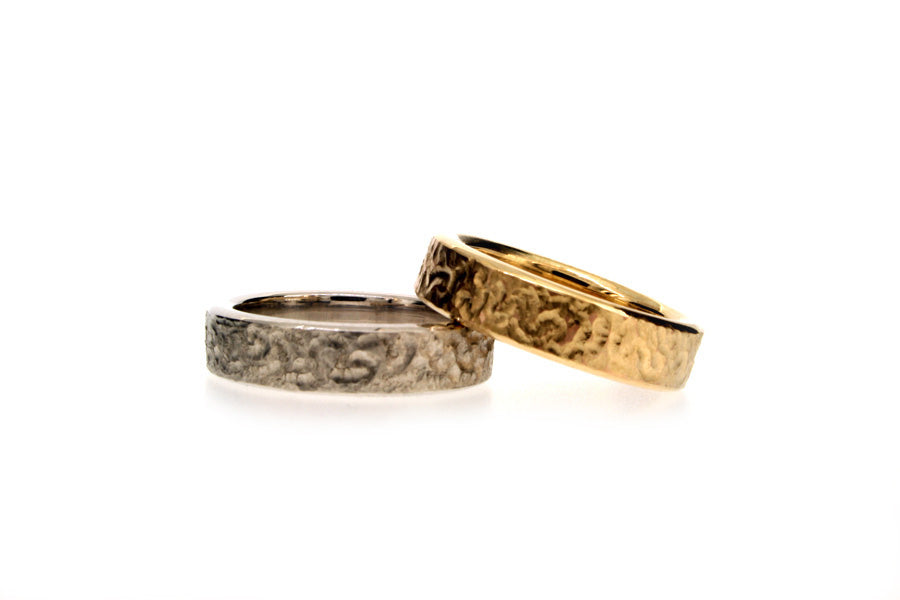 Burred Patterned Platinum & 18ct Gold Wedding Rings