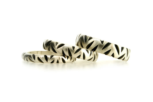Notch Patterned Oxidised Silver Rings