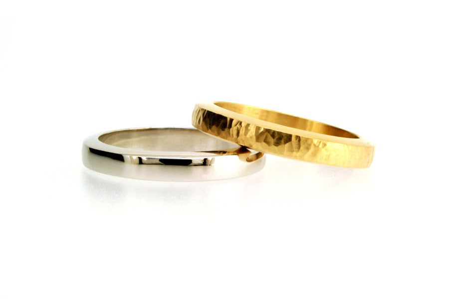 Bevelled Platinum & 18ct Gold Wedding Rings
