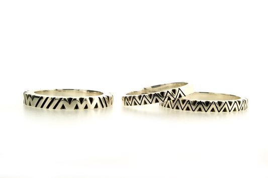 Chevron Patterned Oxidised Silver Rings