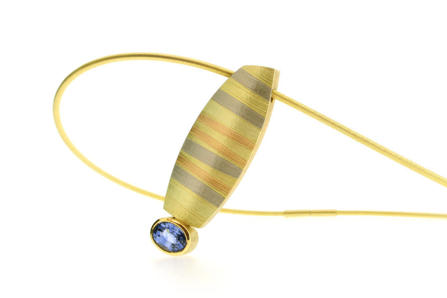 Oval Sapphire 18ct Striped Coloured Gold Necklace