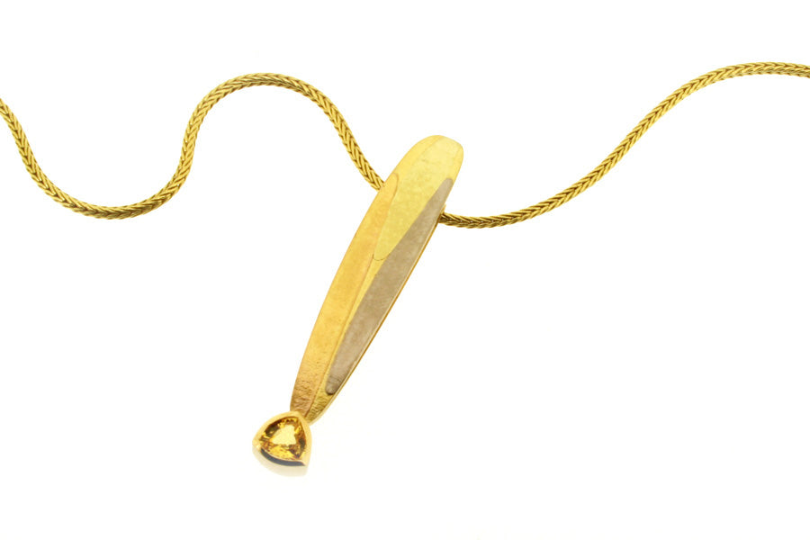 Leaf Design Trillion Yellow Sapphire 18ct Coloured Gold Necklace