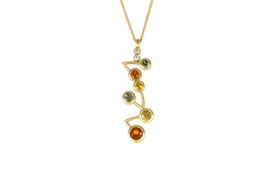 Coloured Sapphire & Diamond Set 18ct Gold Cluster Pendant