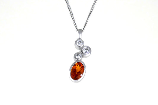 Orange Sapphire & Diamond 18ct White Gold Quirky Pendant