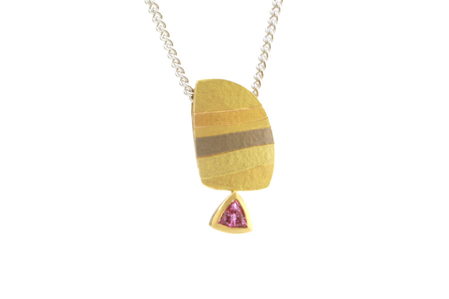 Trillion Pink Sapphire 18ct Striped Coloured Gold Necklace