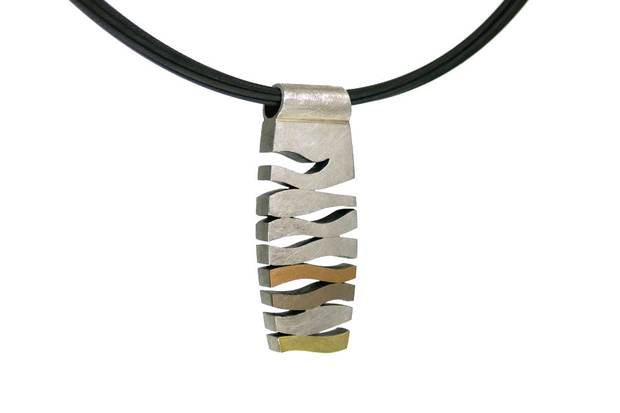 Wave Design Silver & 18ct Coloured Gold Necklace
