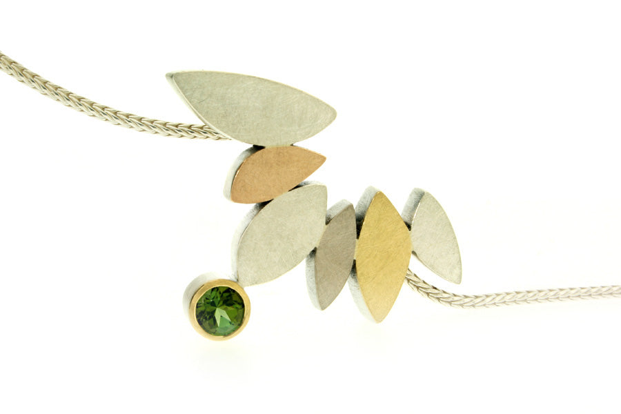 Marquise Design Tourmaline Silver & 18ct Coloured Gold Necklace