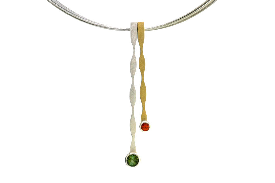 Wave Design Tourmaline & Sapphire Silver & 18ct Gold Necklace