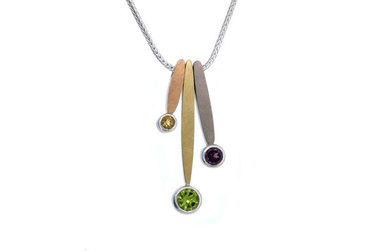 Leaf Design Three Stone Silver & 18ct Gold Necklace
