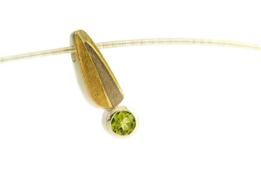 Peridot Leaf Design Silver & 18ct Gold Necklace