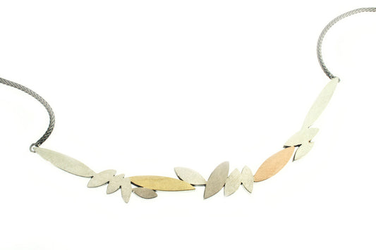 Marquise Design Silver & 18ct Gold Necklace