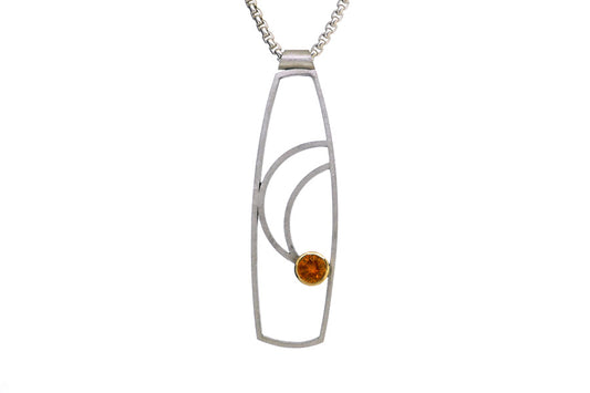 Open Frame Design Orange Sapphire Silver Necklace