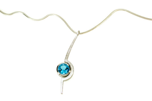Cup Design Blue Topaz Silver Necklace
