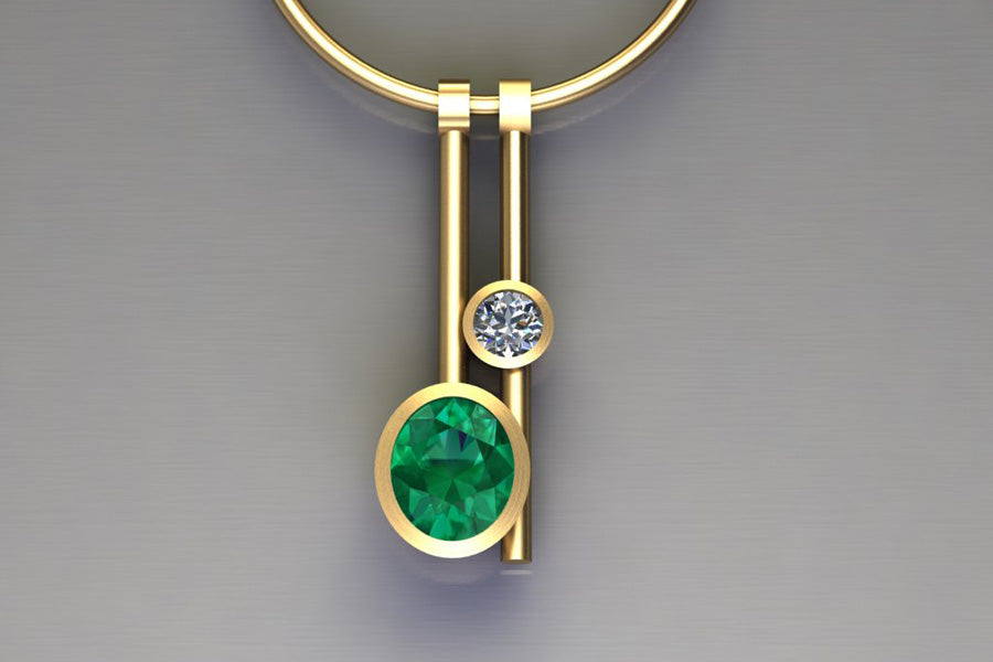 Emerald & Diamond 18ct Yellow Gold Two Bar Necklace Design