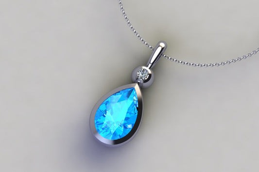 Pear Shaped Blue Topaz & Diamond White Gold Necklace Design