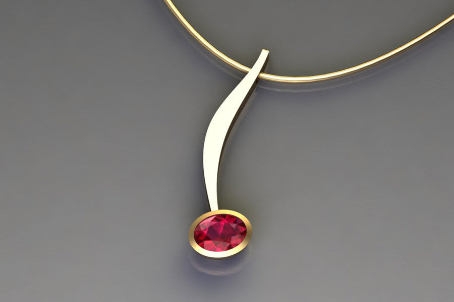 Oval Ruby 18ct Yellow Gold Curved Bar Necklace Design