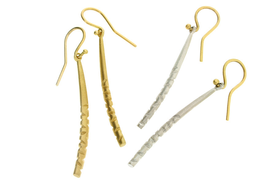Notch Pattern 18ct White & Yellow Gold Earrings