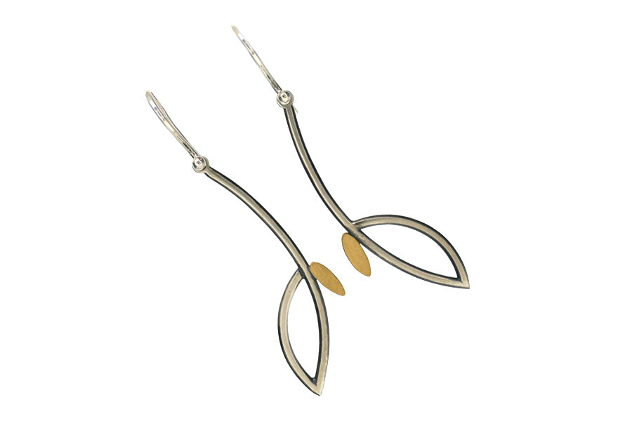 Long Frame Design Silver & 18ct Gold Earrings