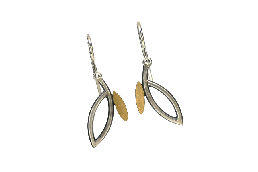 Short Frame Design Silver & 18ct Gold Earrings