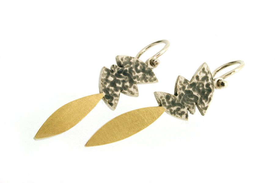 Marquise Design Silver & 18ct Gold Earrings