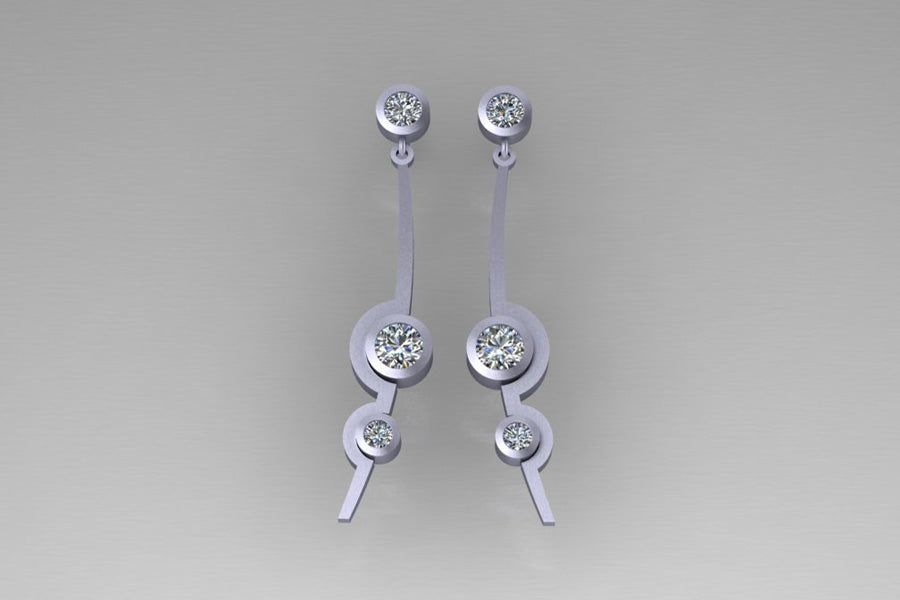 Cup Design Diamond Platinum Earrings