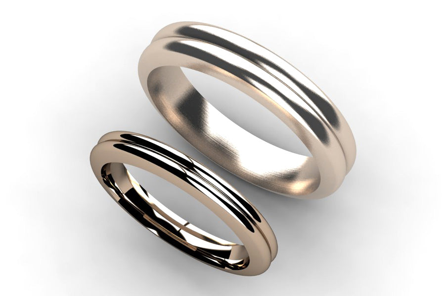 Ribbed Design 18ct Red Gold Wedding Rings