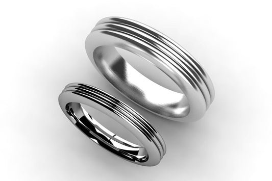 Ribbed Design Platinum Wedding Rings