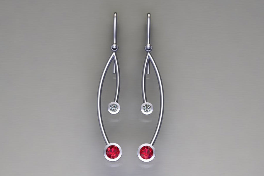 Branch Design Ruby & Diamond Platinum Earrings