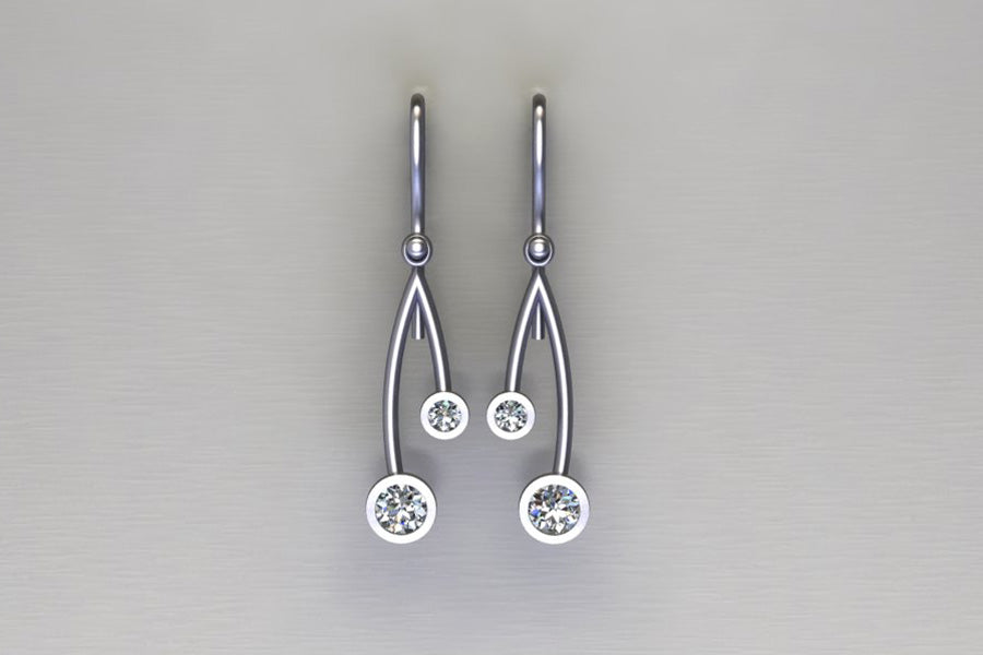 Short Branch Design Diamond Platinum Earrings