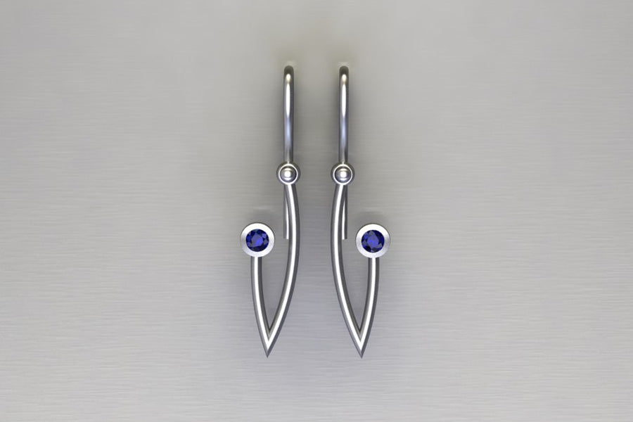 Short Branch Design Sapphire White Gold Earrings