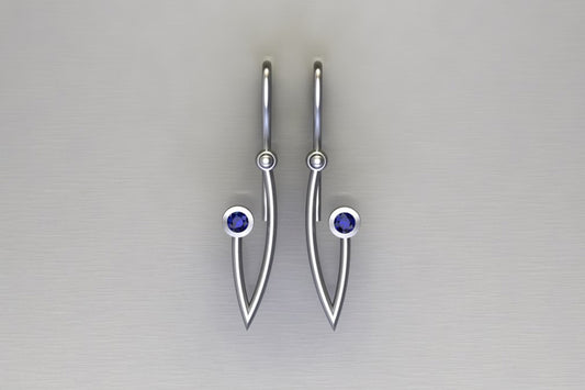 Short Branch Design Sapphire White Gold Earrings