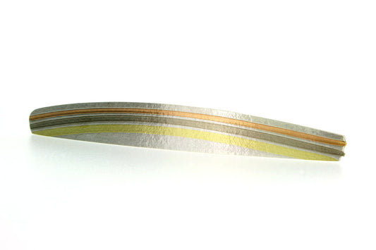 Long Silver & 18ct Gold Striped Brooch