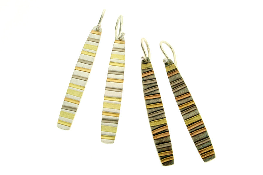 Striped Silver & 18ct Gold Earrings