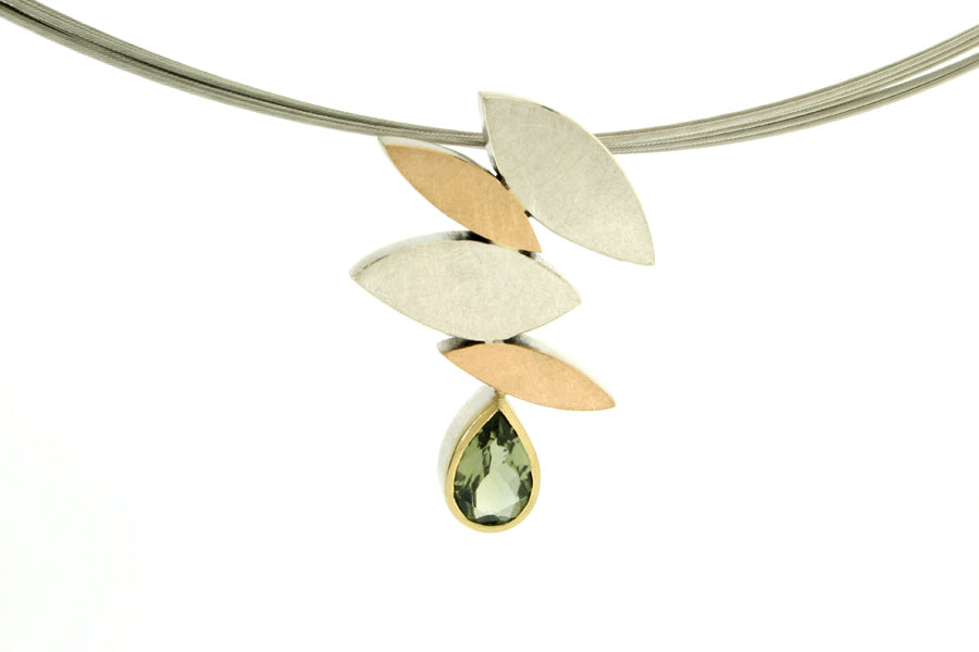 Marquise Design Pear Tourmaline Silver & 18ct Coloured Gold Necklace