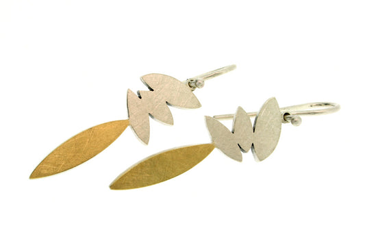 Marquise Design Silver & 18ct Gold Earrings